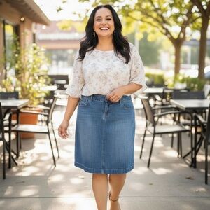 Classic Blue Denim Midi Skirt